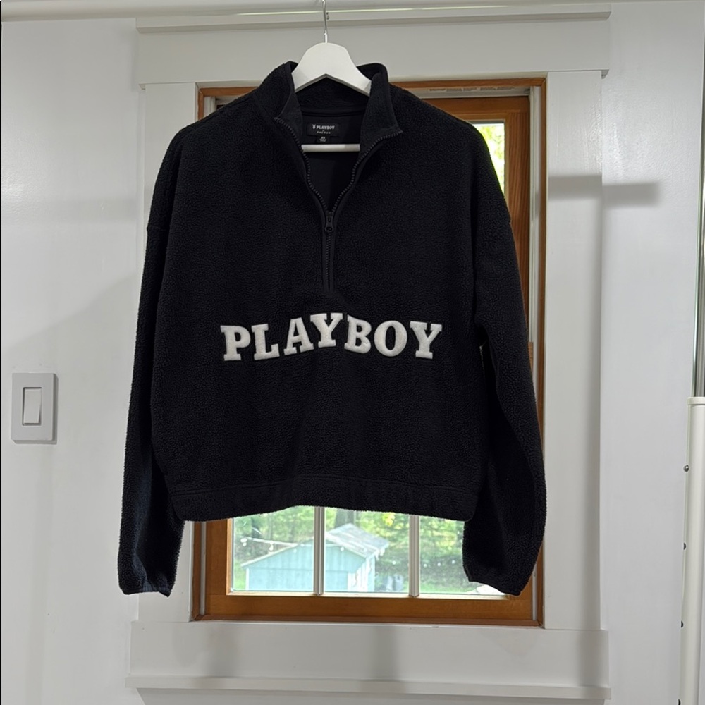 PLAYBOY Black Teddy Jacket Cozy Quarter-Zip